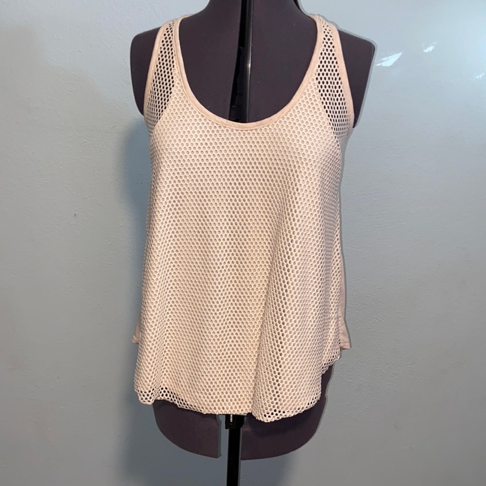 Cream color beta house tank top mesh front has lining size medium